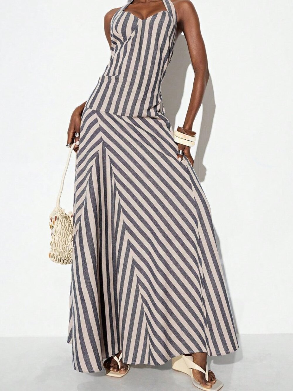 Multicolor Sexy Women's French Casual Halter Neck Dress - Picture 3 of 7